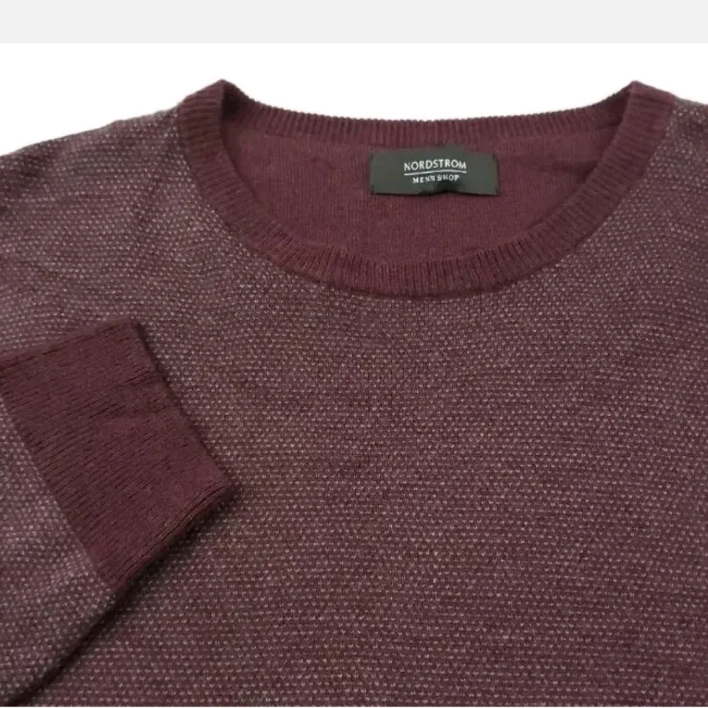 Nordstrom Men Shop Wool Blend Burgundy Birds Eye Crewneck Sweater Men XL NWOT